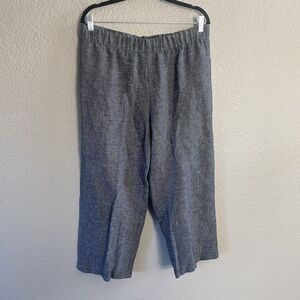 Eileen Fisher Pants Womens Medium Black Grid Wide Crop Linen Pull On Lagenlook